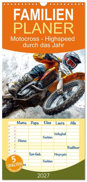 Familienplaner 2027 - Motocross - Highspeed durch das Jahr mit 5 Spalten (Wandkalender 21 x 45 cm) CALVENDO
