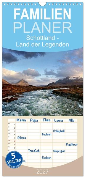 Familienplaner 2027 - Schottland - Land der Legenden mit 5 Spalten (Wandkalender 21 x 45 cm) CALVENDO