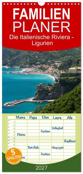 Familienplaner 2027 - Die Italienische Riviera - Ligurien mit 5 Spalten (Wandkalender 21 x 45 cm) CALVENDO