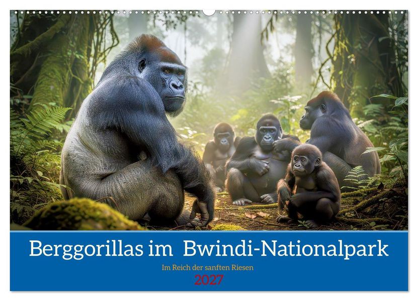 Berggorillas im Bwindi-Nationalpark (Wandkalender 2027 DIN A2 quer) CALVENDO Monatskalender