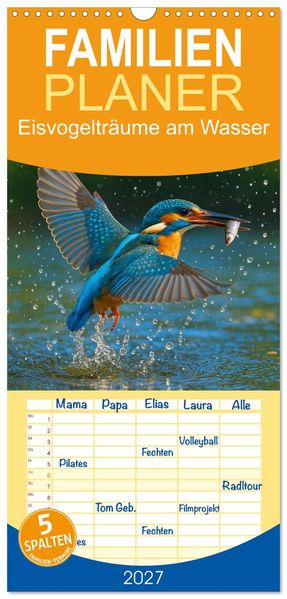 Familienplaner 2027 - Eisvogelträume am Wasser mit 5 Spalten (Wandkalender 21 x 45 cm) CALVENDO