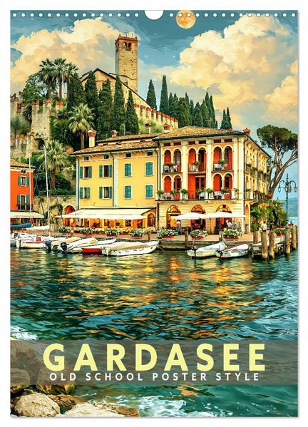 Gardasee - Old School Poster Style (Wandkalender 2027 DIN A3 hoch) CALVENDO Monatskalender