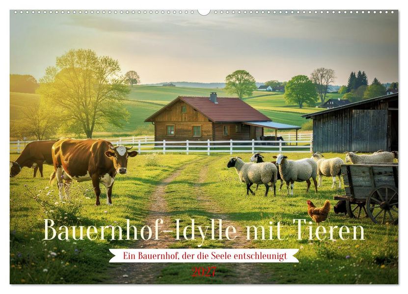 Bauernhof-Idylle mit Tieren (Wandkalender 2027 DIN A2 quer) CALVENDO Monatskalender