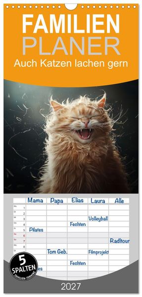 Familienplaner 2027 - Auch Katzen lachen gern mit 5 Spalten (Wandkalender 21 x 45 cm) CALVENDO