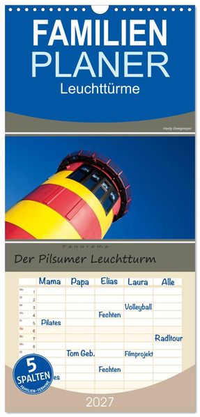 Familienplaner 2027 - Der Pilsumer Leuchtturm mit 5 Spalten (Wandkalender 21 x 45 cm) CALVENDO