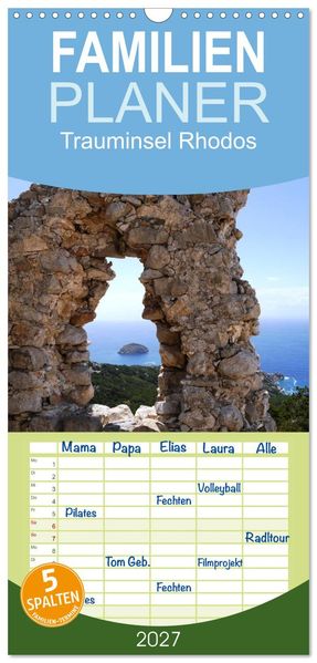 Familienplaner 2027 - Trauminsel Rhodos mit 5 Spalten (Wandkalender 21 x 45 cm) CALVENDO