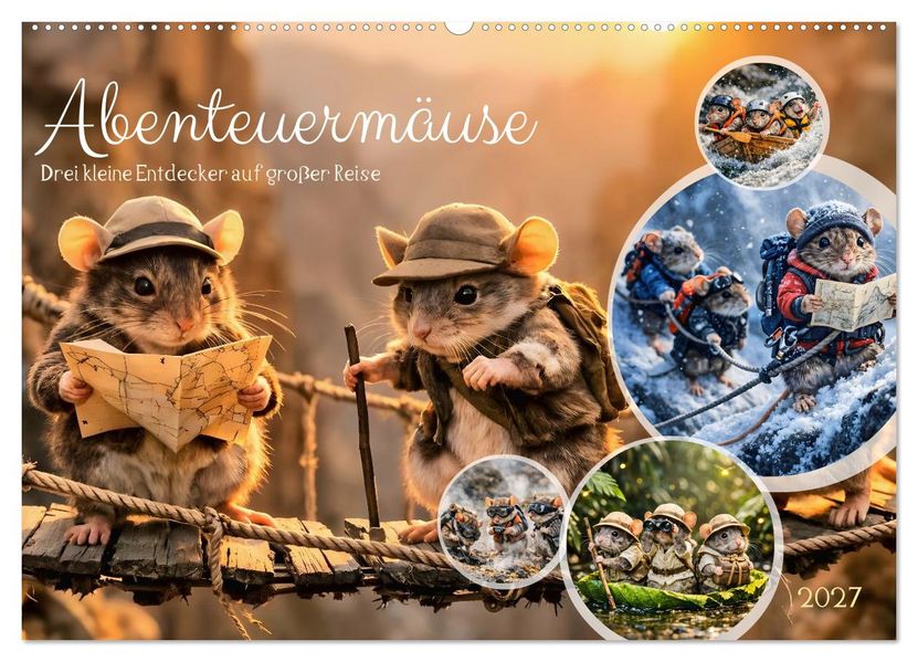Abenteuermäuse - Drei kleine Entdecker auf großer Reise (Wandkalender 2027 DIN A2 quer) CALVENDO Monatskalender