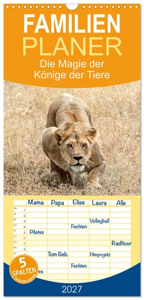 Familienplaner 2027 - Die Magie der Könige der Tiere mit 5 Spalten (Wandkalender 21 x 45 cm) CALVENDO
