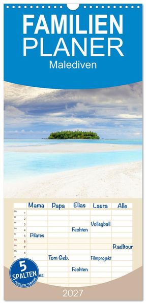 Familienplaner 2027 - Malediven Perle im Indischen Ozean mit 5 Spalten (Wandkalender 21 x 45 cm) CALVENDO