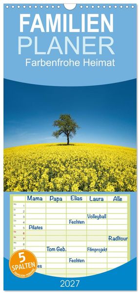 Familienplaner 2027 - Farbenfrohe Heimat mit 5 Spalten (Wandkalender 21 x 45 cm) CALVENDO
