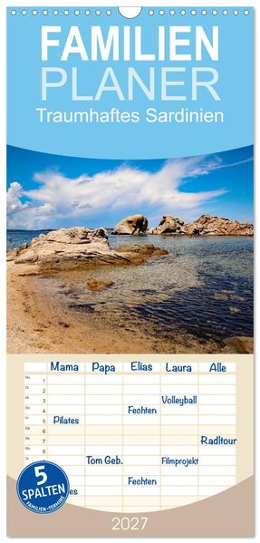 Familienplaner 2027 - Traumhaftes Sardinien mit 5 Spalten (Wandkalender 21 x 45 cm) CALVENDO