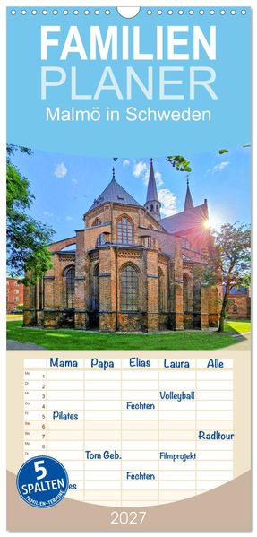 Familienplaner 2027 - Malmö in Schweden mit 5 Spalten (Wandkalender 21 x 45 cm) CALVENDO