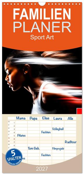 Familienplaner 2027 - Sport Art mit 5 Spalten (Wandkalender 21 x 45 cm) CALVENDO