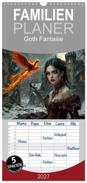 Familienplaner 2027 - Goth Fantasie mit 5 Spalten (Wandkalender 21 x 45 cm) CALVENDO