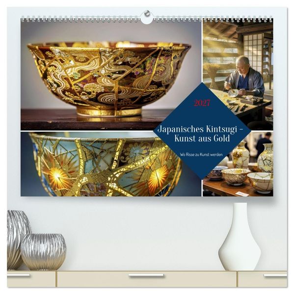 Japanisches Kintsugi - Kunst aus Gold (hochwertiger Premium Wandkalender 2027 DIN A2 quer) Kunstdruck in Hochglanz