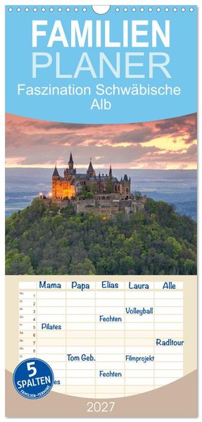 Familienplaner 2027 - Faszination Schwäbische Alb mit 5 Spalten (Wandkalender 21 x 45 cm) CALVENDO