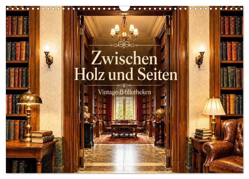 Zwischen Holz und Seiten - Vintage Bibliotheken (Wandkalender 2027 DIN A3 quer) CALVENDO Monatskalender