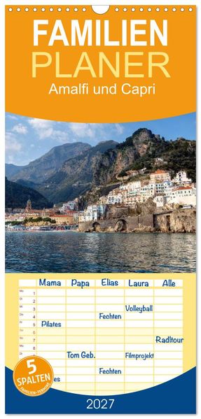 Familienplaner 2027 - Amalfiküste und Capri mit 5 Spalten (Wandkalender 21 x 45 cm) CALVENDO