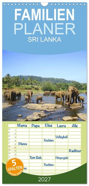 Familienplaner 2027 - Sri Lanka mit 5 Spalten (Wandkalender 21 x 45 cm) CALVENDO