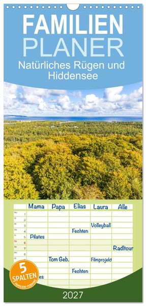 Familienplaner 2027 - Natürliches Rügen und Hiddensee mit 5 Spalten (Wandkalender 21 x 45 cm) CALVENDO