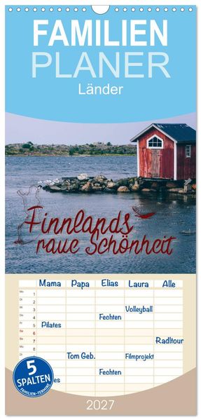 Familienplaner 2027 - Finnlands raue Schönheit mit 5 Spalten (Wandkalender 21 x 45 cm) CALVENDO