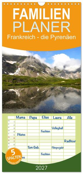 Familienplaner 2027 - Frankreich - die Pyrenäen mit 5 Spalten (Wandkalender 21 x 45 cm) CALVENDO