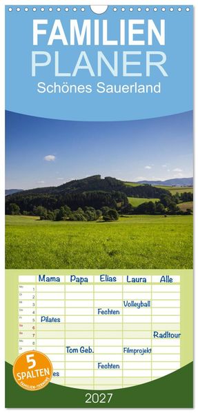 Familienplaner 2027 - Schönes Sauerland mit 5 Spalten (Wandkalender 21 x 45 cm) CALVENDO