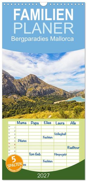 Familienplaner 2027 - Bergparadies Mallorca mit 5 Spalten (Wandkalender 21 x 45 cm) CALVENDO