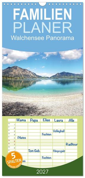 Familienplaner 2027 - Walchensee Panorama mit 5 Spalten (Wandkalender 21 x 45 cm) CALVENDO