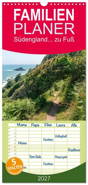 Familienplaner 2027 - Südengland... zu Fuß mit 5 Spalten (Wandkalender 21 x 45 cm) CALVENDO
