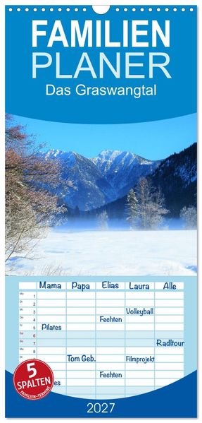 Familienplaner 2027 - Das Graswangtal mit 5 Spalten (Wandkalender 21 x 45 cm) CALVENDO