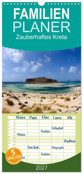 Familienplaner 2027 - Zauberhaftes Kreta mit 5 Spalten (Wandkalender 21 x 45 cm) CALVENDO