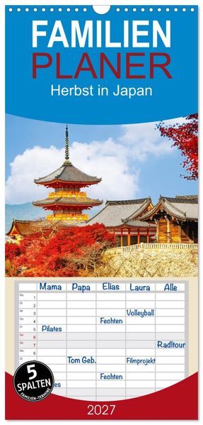 Familienplaner 2027 - Herbst in Japan mit 5 Spalten (Wandkalender 21 x 45 cm) CALVENDO