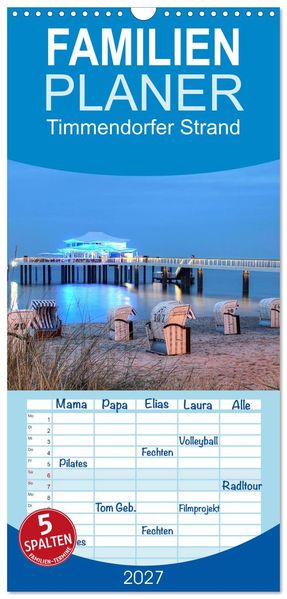 Familienplaner 2027 - Timmendorfer Strand mit 5 Spalten (Wandkalender 21 x 45 cm) CALVENDO