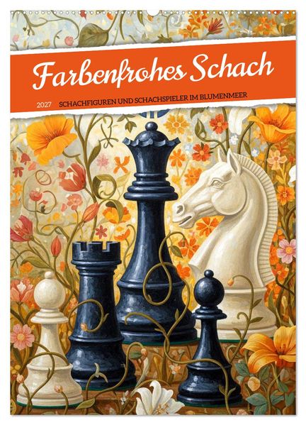 Farbenfrohes Schach (Wandkalender 2027 DIN A2 hoch) CALVENDO Monatskalender