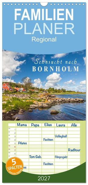 Familienplaner 2027 - Sehnsucht nach Bornholm mit 5 Spalten (Wandkalender 21 x 45 cm) CALVENDO