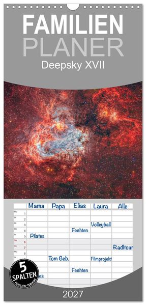 Familienplaner 2027 - Deepsky XVII mit 5 Spalten (Wandkalender 21 x 45 cm) CALVENDO