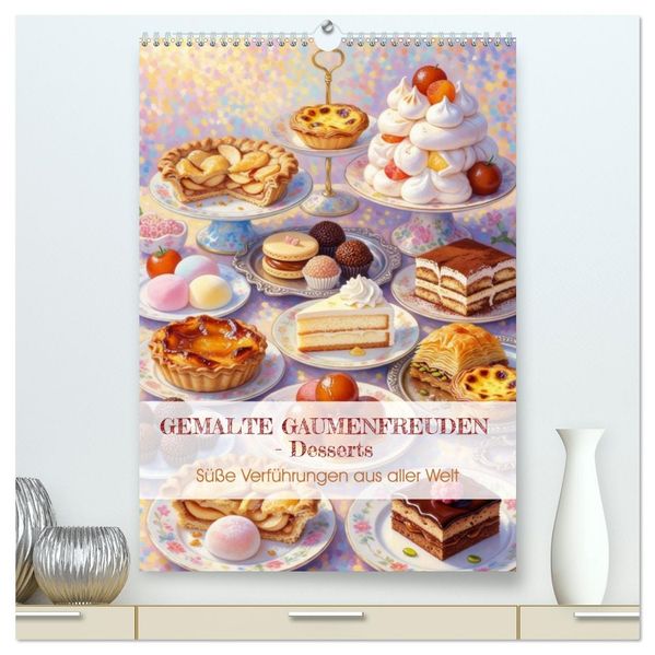 GEMALTE GAUMENFREUDEN - Desserts (hochwertiger Premium Wandkalender 2027 DIN A2 hoch) Kunstdruck in Hochglanz