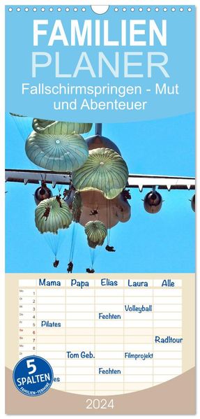 Familienplaner 2027 - Fallschirmspringen - Mut und Abenteuer mit 5 Spalten (Wandkalender 21 x 45 cm) CALVENDO