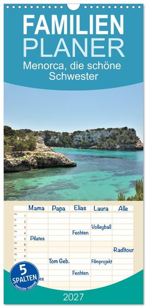 Familienplaner 2027 - Menorca die schöne Schwester mit 5 Spalten (Wandkalender 21 x 45 cm) CALVENDO