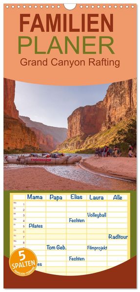 Familienplaner 2027 - Colorado River Rafting im Grand Canyon mit 5 Spalten (Wandkalender 21 x 45 cm) CALVENDO