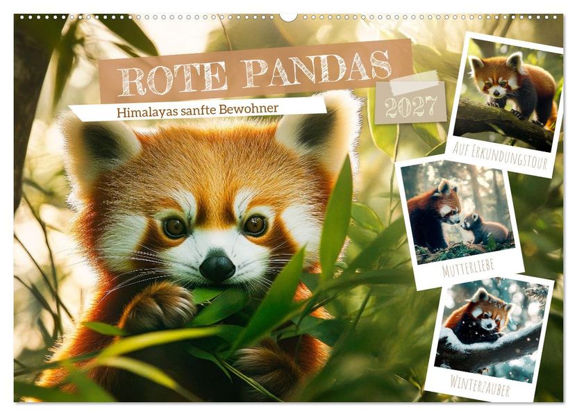 Rote Pandas - Himalayas sanfte Bewohner (Wandkalender 2027 DIN A2 quer) CALVENDO Monatskalender