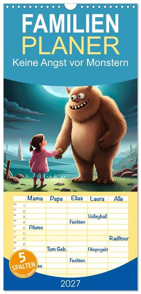 Familienplaner 2027 - Keine Angst vor Monstern mit 5 Spalten (Wandkalender 21 x 45 cm) CALVENDO