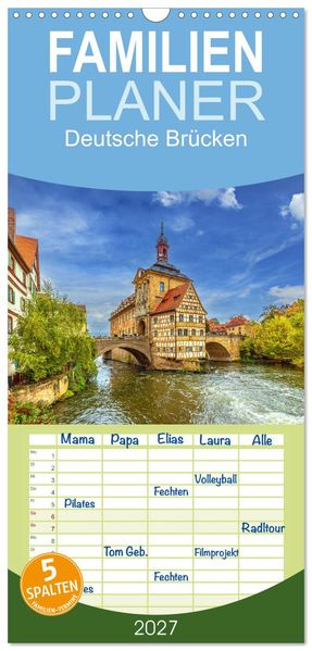 Familienplaner 2027 - Deutsche Brücken mit 5 Spalten (Wandkalender 21 x 45 cm) CALVENDO