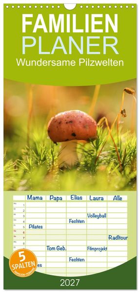 Familienplaner 2027 - Wundersame Pilzwelten mit 5 Spalten (Wandkalender 21 x 45 cm) CALVENDO