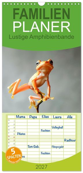 Familienplaner 2027 - Lustige Amphibienbande mit 5 Spalten (Wandkalender 21 x 45 cm) CALVENDO