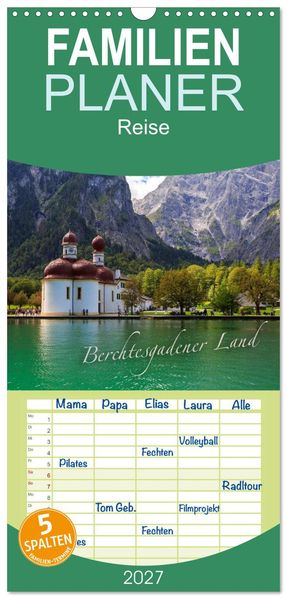 Familienplaner 2027 - Berchtesgadener Land mit 5 Spalten (Wandkalender 21 x 45 cm) CALVENDO