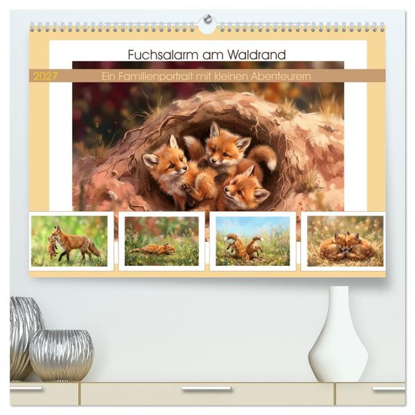 Fuchsalarm am Waldrand (hochwertiger Premium Wandkalender 2027 DIN A2 quer) Kunstdruck in Hochglanz