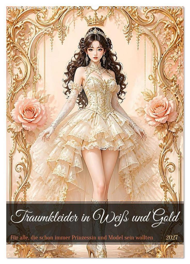 Traumkleider in Weiß und Gold (Wandkalender 2027 DIN A2 hoch) CALVENDO Monatskalender