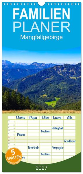 Familienplaner 2027 - Mangfallgebirge mit 5 Spalten (Wandkalender 21 x 45 cm) CALVENDO